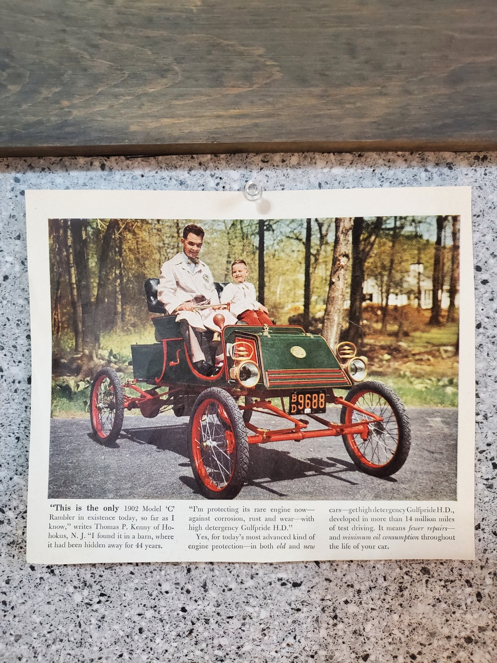 Vintage-Style Print Featuring Green and Red Antique Car